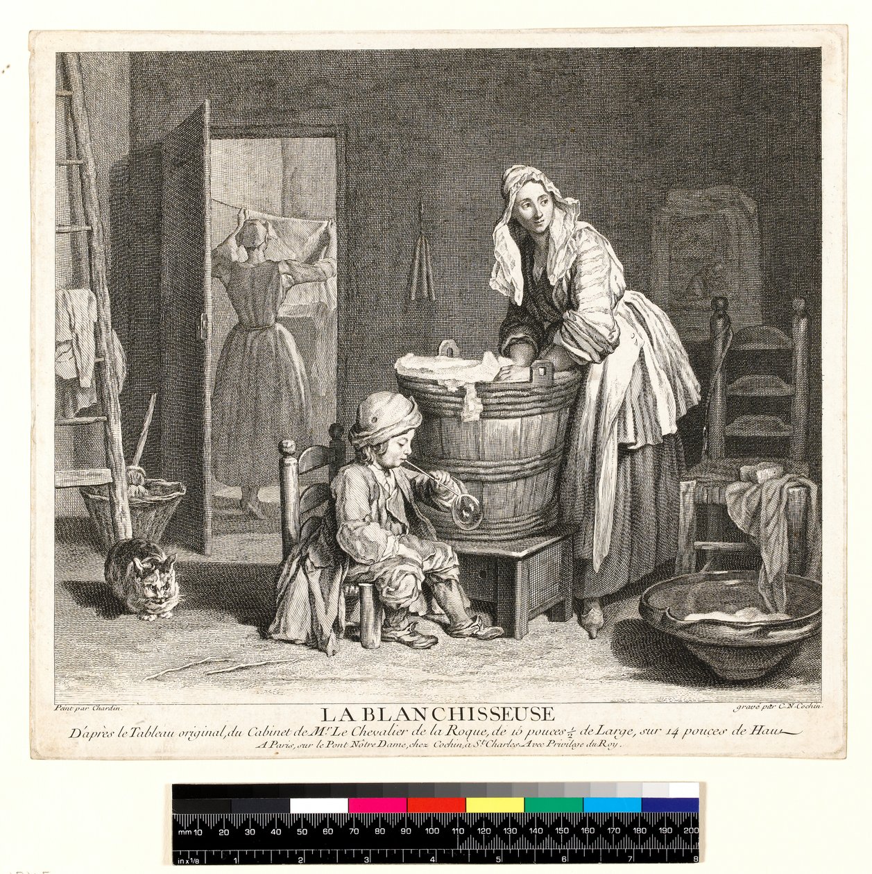 La Blanchisseuse, gravée par Charles Nicolas Cochin I, 1739 - Jean Baptiste Simeon (after) Chardin