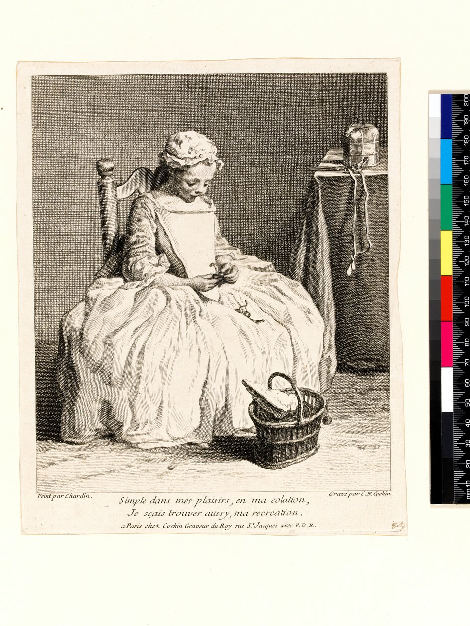 Petite fille avec son déjeuner (La Petite Fille aux Cerises) gravée par Charles Nicolas Cochin I (1688-1754) 1738 - Jean Baptiste Simeon (after) Chardin