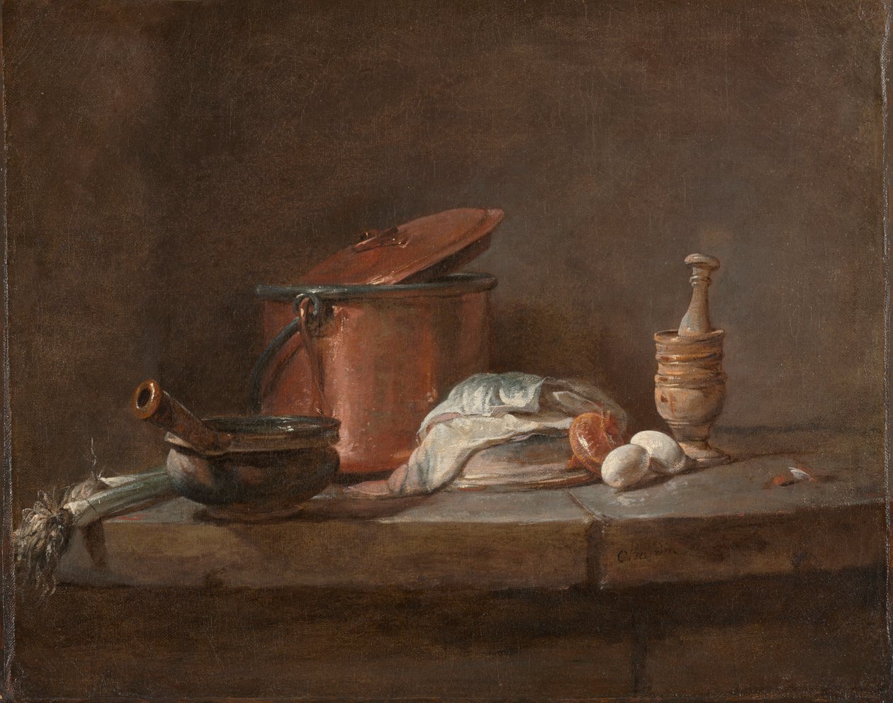 Ustensiles de cuisine avec poireaux, poissons et œufs, vers 1734 - Jean Baptiste Simeon Chardin