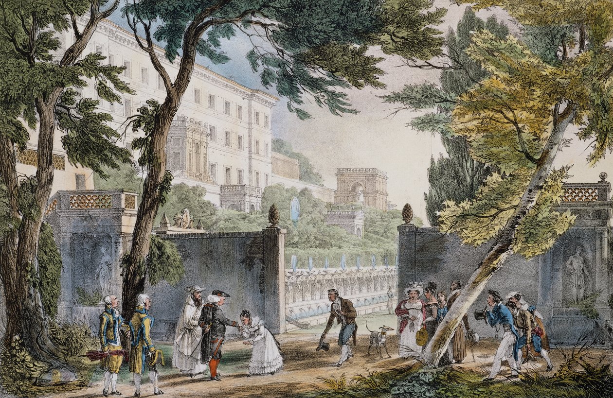 Une villa : scène de rencontre de la noblesse - gravure par Jean-Baptiste Thomas, vers 1820 - Jean Baptiste Thomas