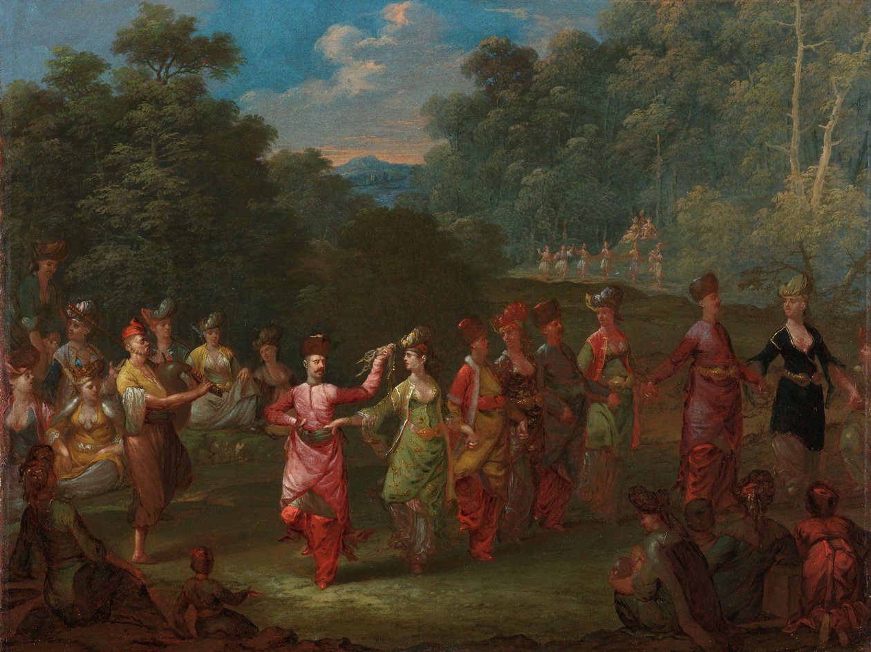 Hommes et femmes grecs dansant le Khorra, vers 1720-37 - Jean Baptiste Vanmour