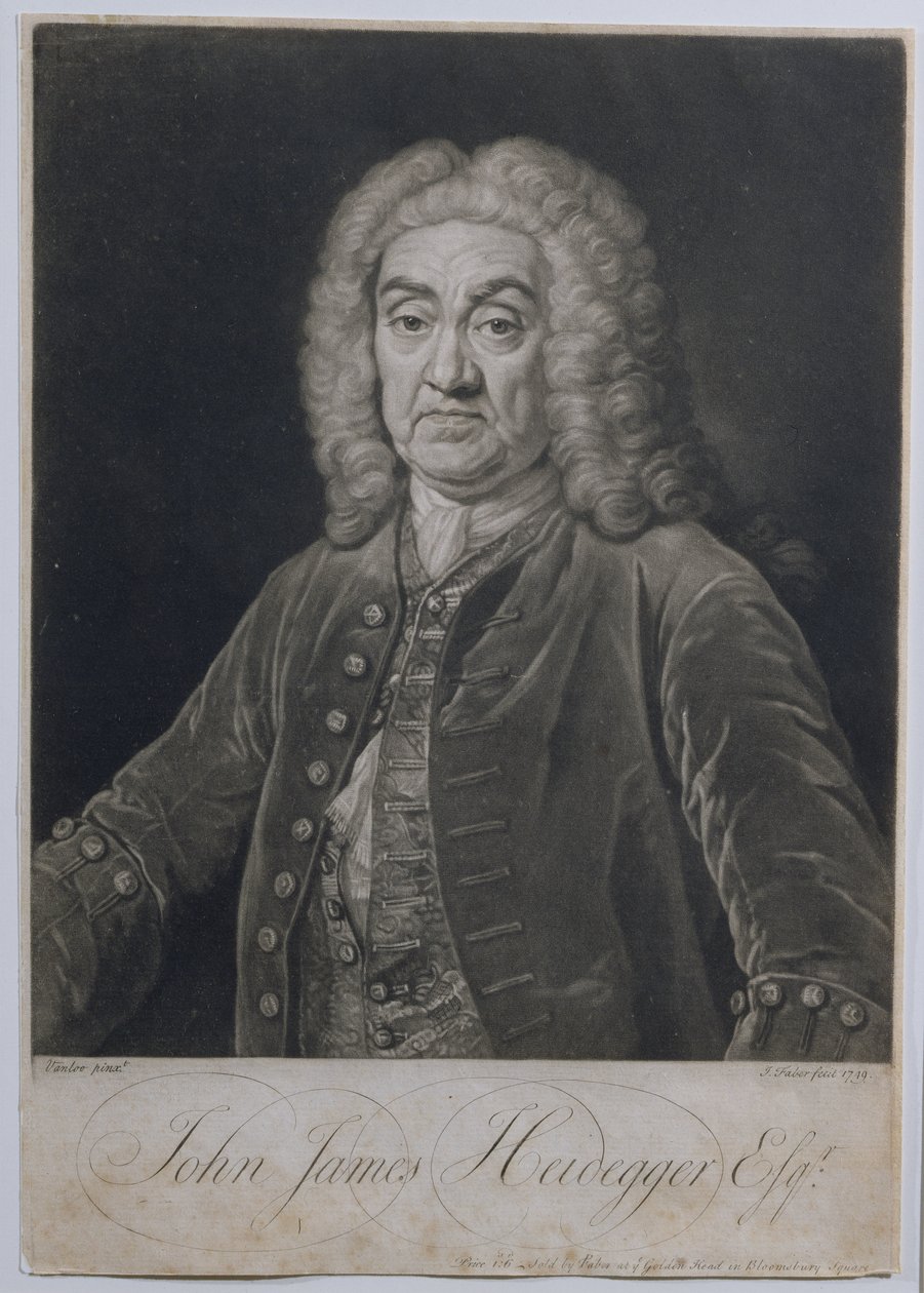 Portrait de John James Heidegger (1666-1749), impresario suisse à Londres, gravé par John Faber (1684-1756), 1749 - Jean Baptiste van Loo
