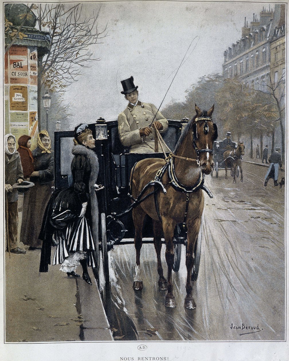 Femme élégante dans une calèche à Paris: « Nous revenons » - illustration de Jean Béraud (1849 - 1935), fin du XIXe siècle. - Jean Beraud