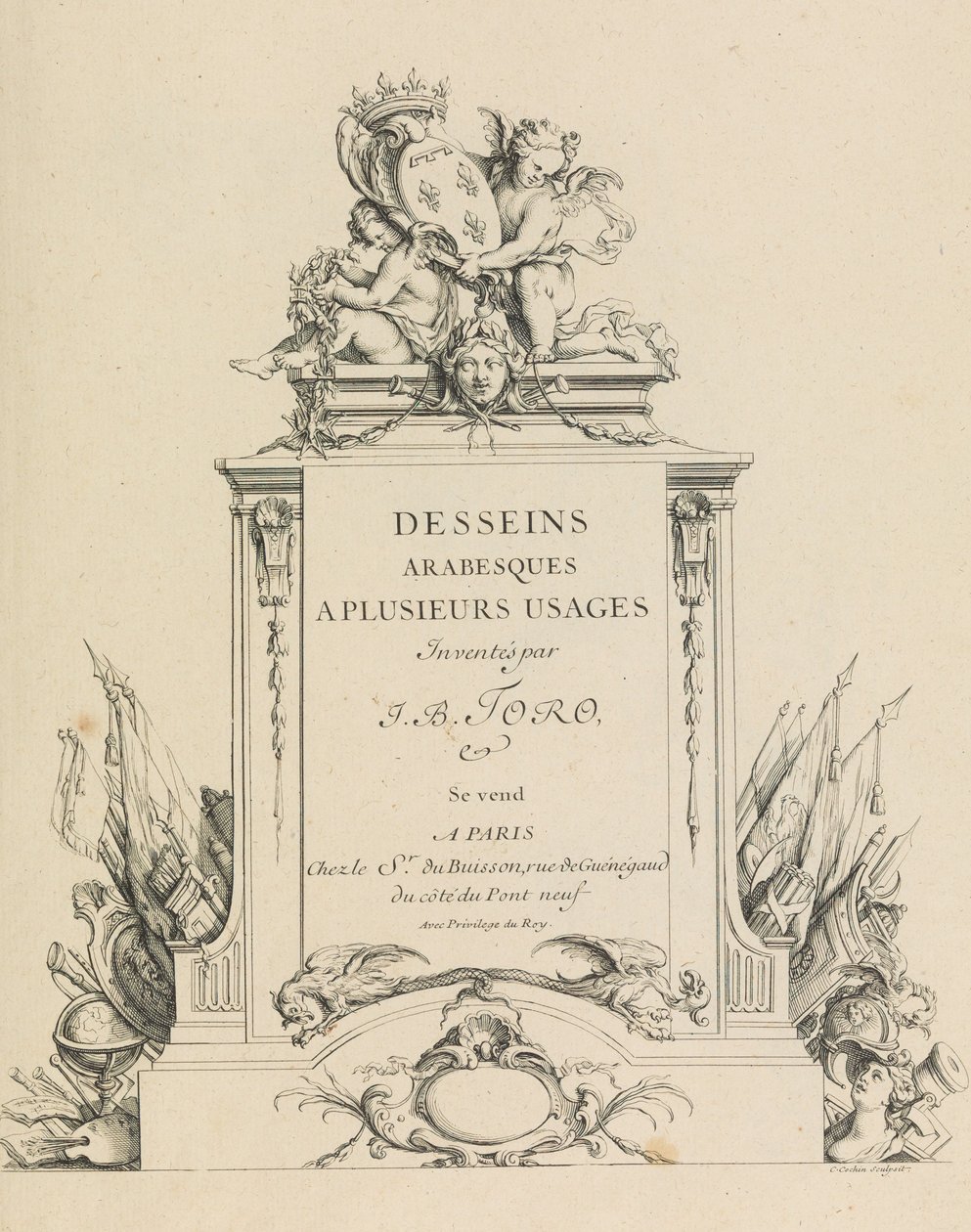 Desseins arabesques à plusieurs usages inventés par J.B. Toro, page de titre, 1716 - Jean Bernard Toro