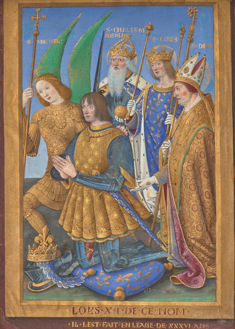 Louis XII de France en prière, accompagné de Saint Michel, Charlemagne, Louis et Denis - Jean Bourdichon