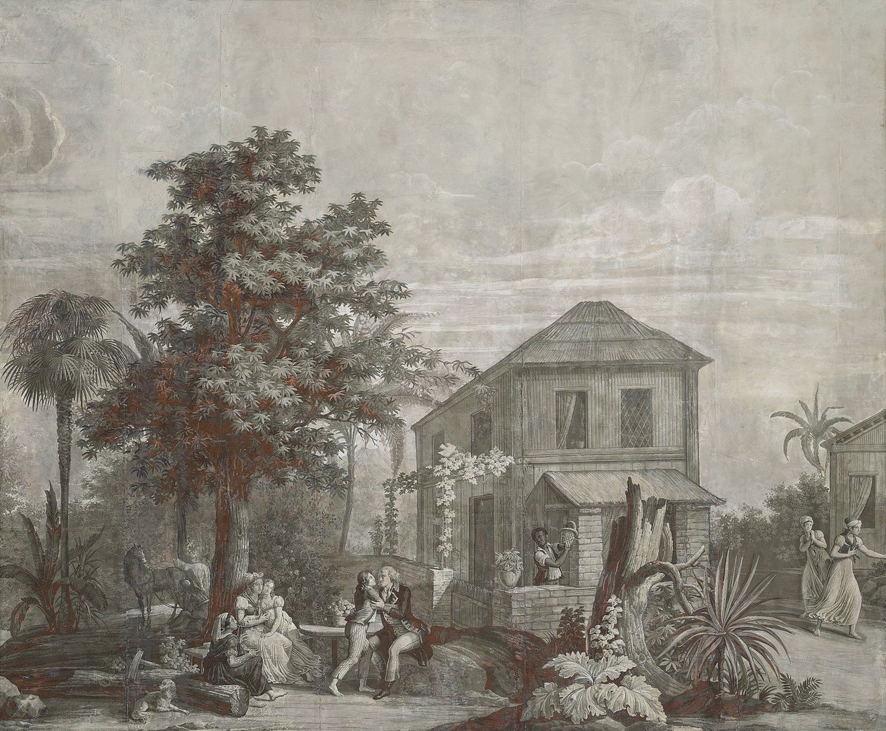 Temps en famille, panneau de papier peint de la série "Paul et Virginie", par Dufour & Cie, vers 1823 - Jean Broc