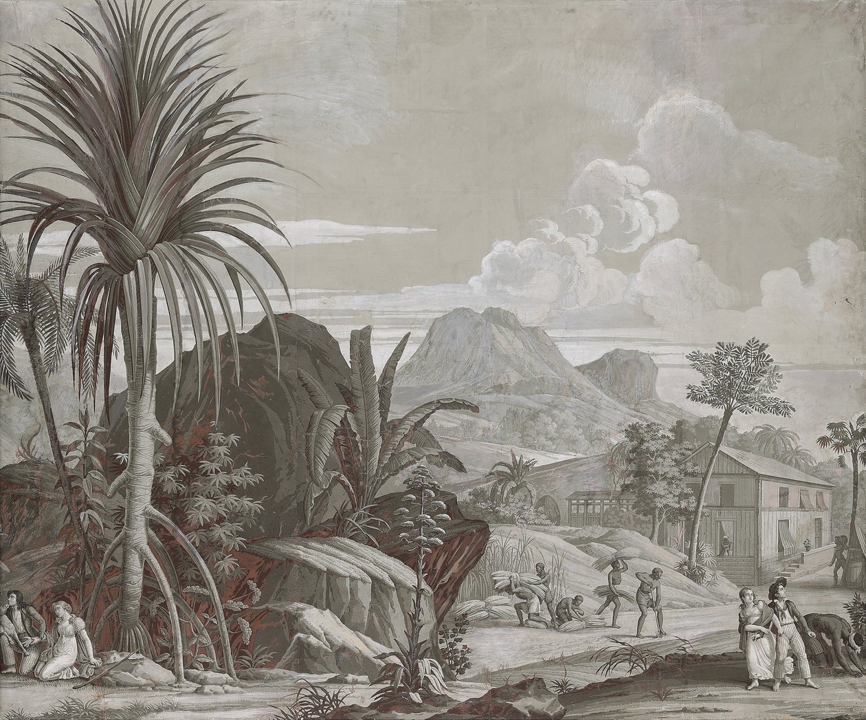 Départ pour une promenade, panneau de papier peint de la série "Paul et Virginie", par Dufour & Cie, c.1823 - Jean Broc