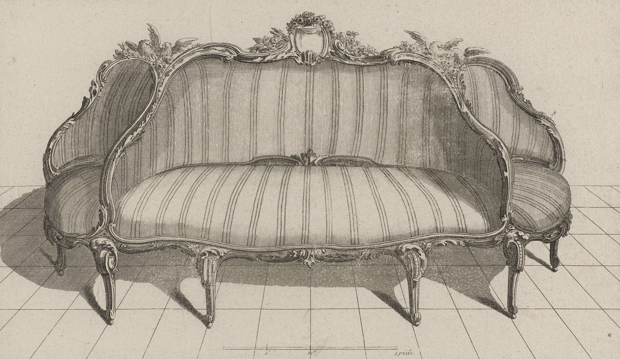 Canapé à Jouë dans le goût pittoresque, publié vers les années 1770 - Jean Charles (after) Delafosse