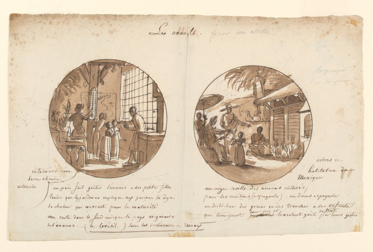 Conceptions pour des assiettes en porcelaine peinte, Les Ananas du Service des Objets de Dessert - Jean Charles Develly