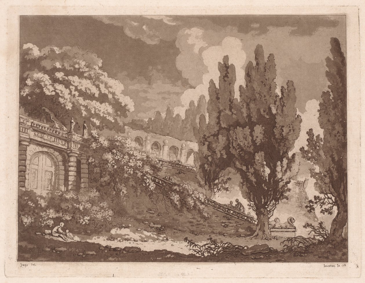 Escaliers dans un jardin italien - Jean Claude Richard Saint Non