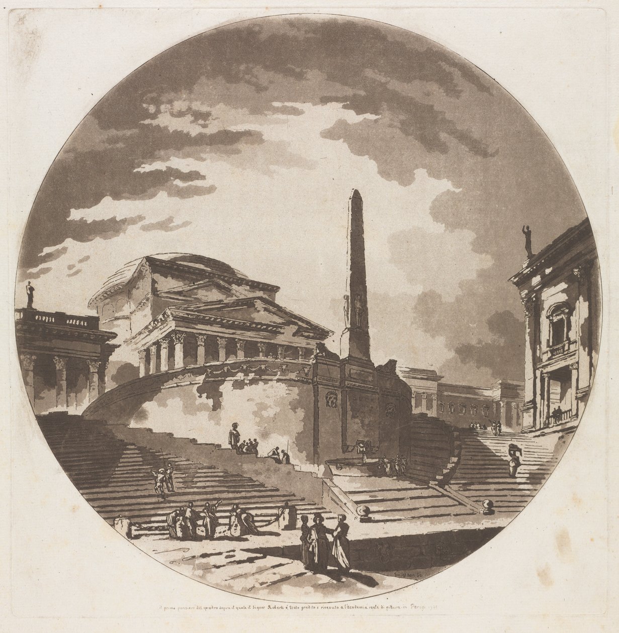 Vue de la Rotonde avec escaliers sur le Tibre - Jean Claude Richard de Saint Non