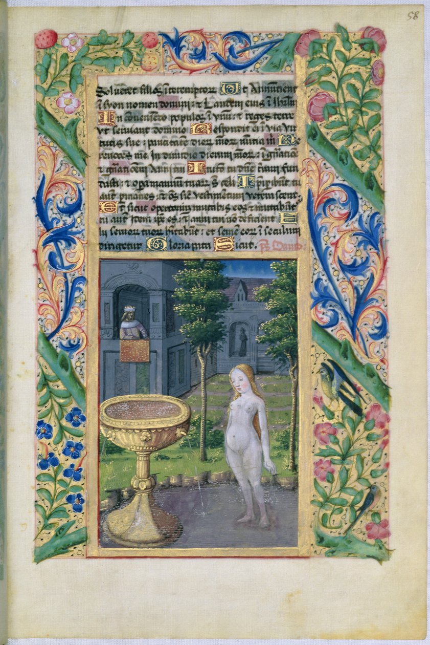 Ms Lat. Q.v.I.126 f.58 David espionnant Bethsabée pendant qu