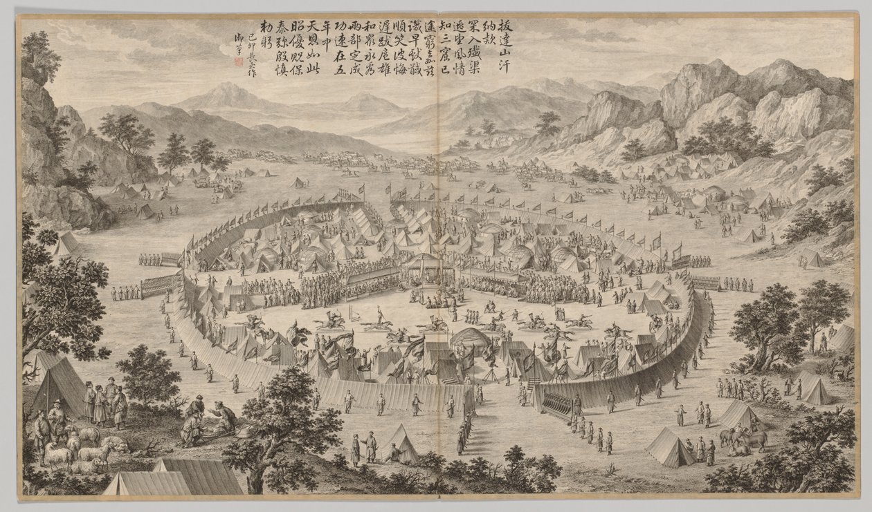 Le Khan de Bada Shan présentant un tribut : des scènes de bataille de la répression des rébellions, c. 1765-177 - Jean Damascene Sallusti