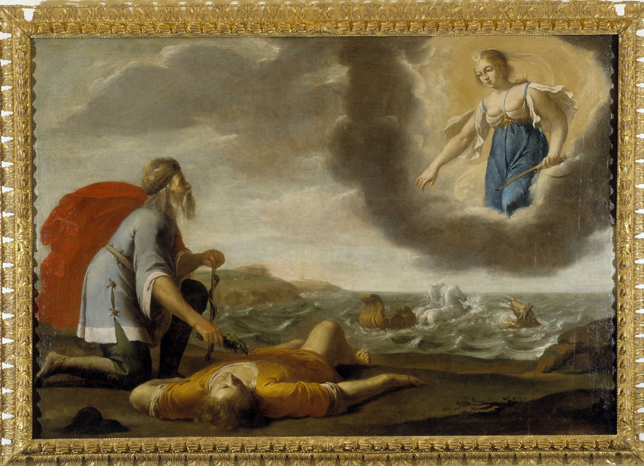 Esculape ressuscitant Hippolyte : fils de Thésée mort ressuscité par Esculape sous le regard d