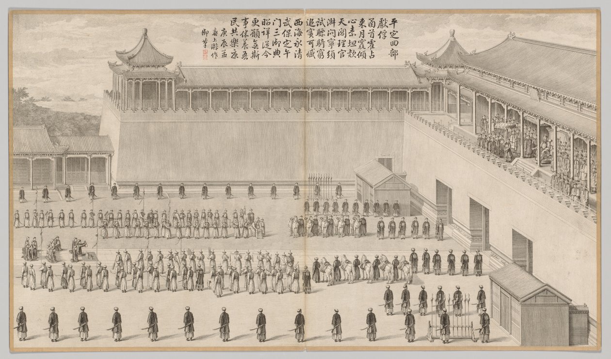 La présentation des captifs ouïgours : des scènes de bataille de la répression des rébellions..., vers 1765-177 - Jean Denis Attiret