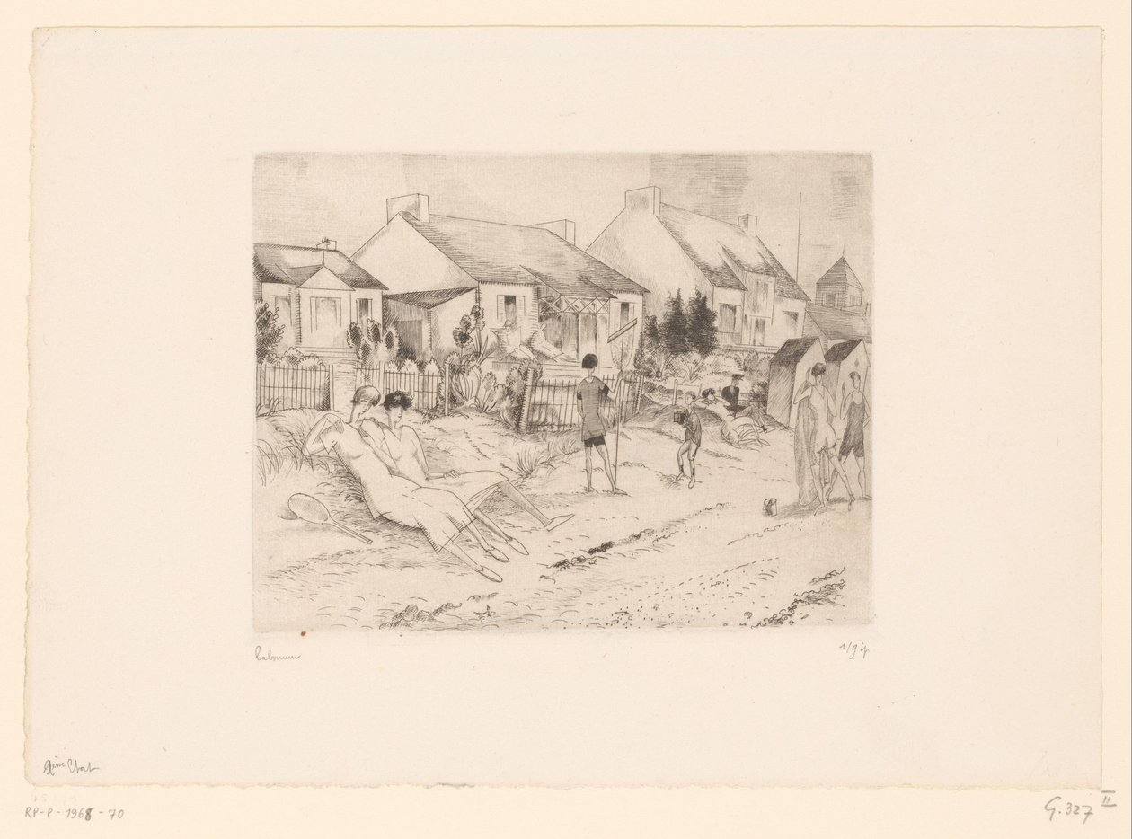 Joueurs de tennis se reposant sur la plage - Jean Emile Laboureur (signed by artist)