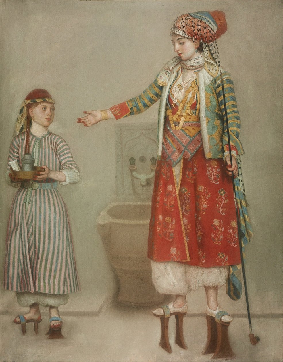 Une dame en costume turc avec son serviteur au hammam, milieu du 18ème siècle - Jean Étienne Liotard