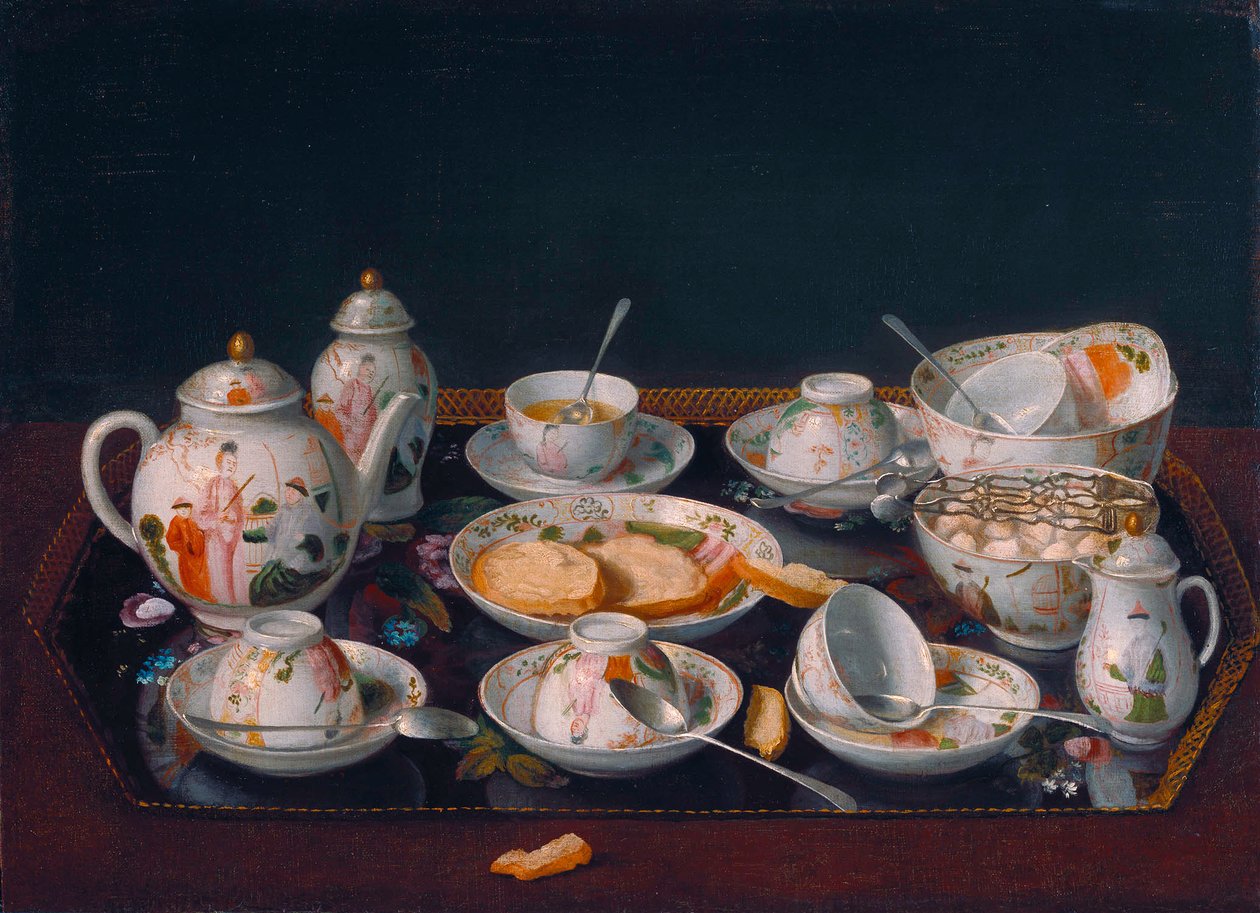 French : Still Life with coffee tasses (Japanese tea service) Still Life : Tea Set - Jean Étienne Liotard