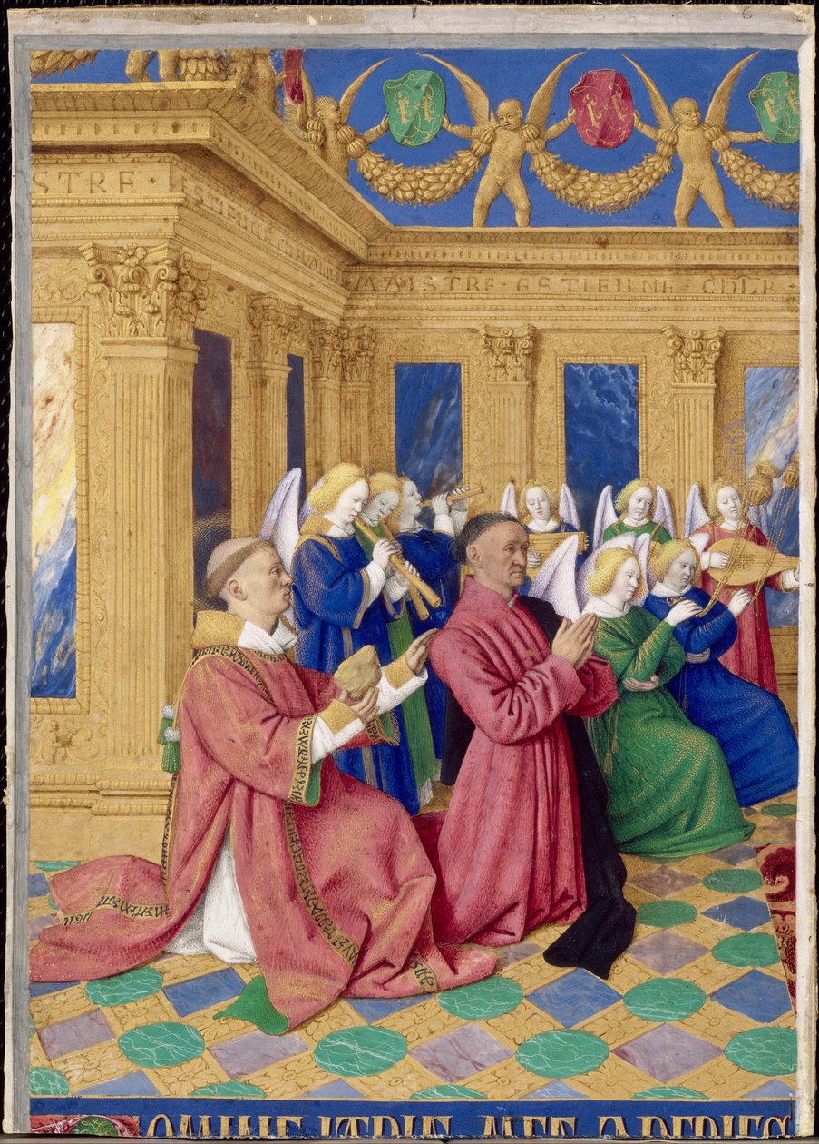 Étienne Chevalier et saint Étienne son saint patron, miniature tirée des Heures d