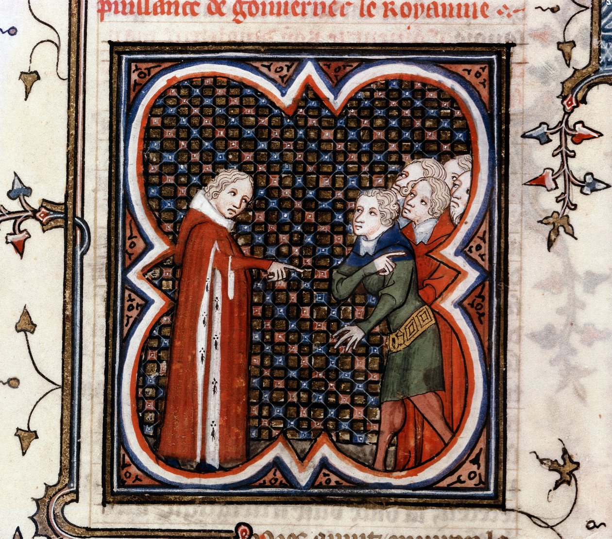 Étienne Marcel, prévôt des marchands de Paris, raconté par le roi Jean II le Bon (1319-1364) de France pour respecter la "Grande Ordonnance" de 1357 et réprimandé pour sa conduite, dans "Les Grandes Chroniques de France" par Jean Fouquet, vers 1460 - Jean Fouquet