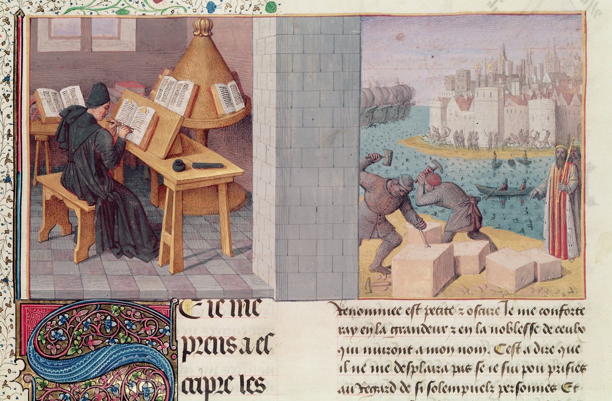 Ms.fr.273 fol.7 Tite-Live (59 av. J.-C.-17 ap. J.-C.) écrivant et la fondation de Rome, de 