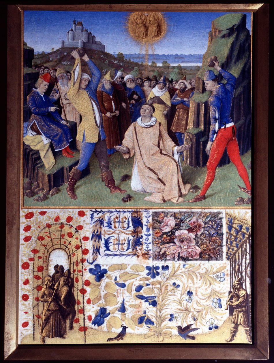 Le martyre de Saint Étienne par lapidation, miniature tirée du Livre d