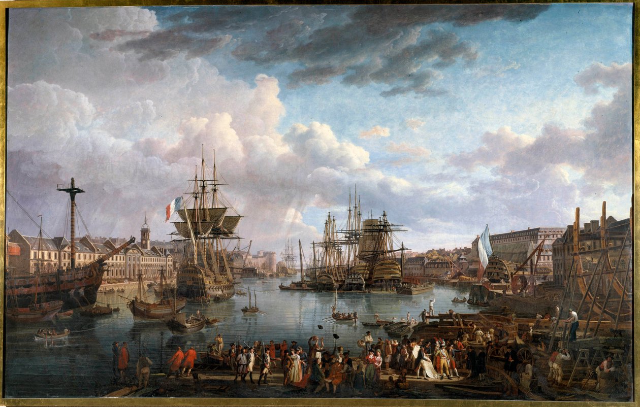 Vue du port de Brest au XVIIIe siècle. Peinture de Jean-François Hue (1751-1823) XVIIIe siècle - Jean Francois Hue