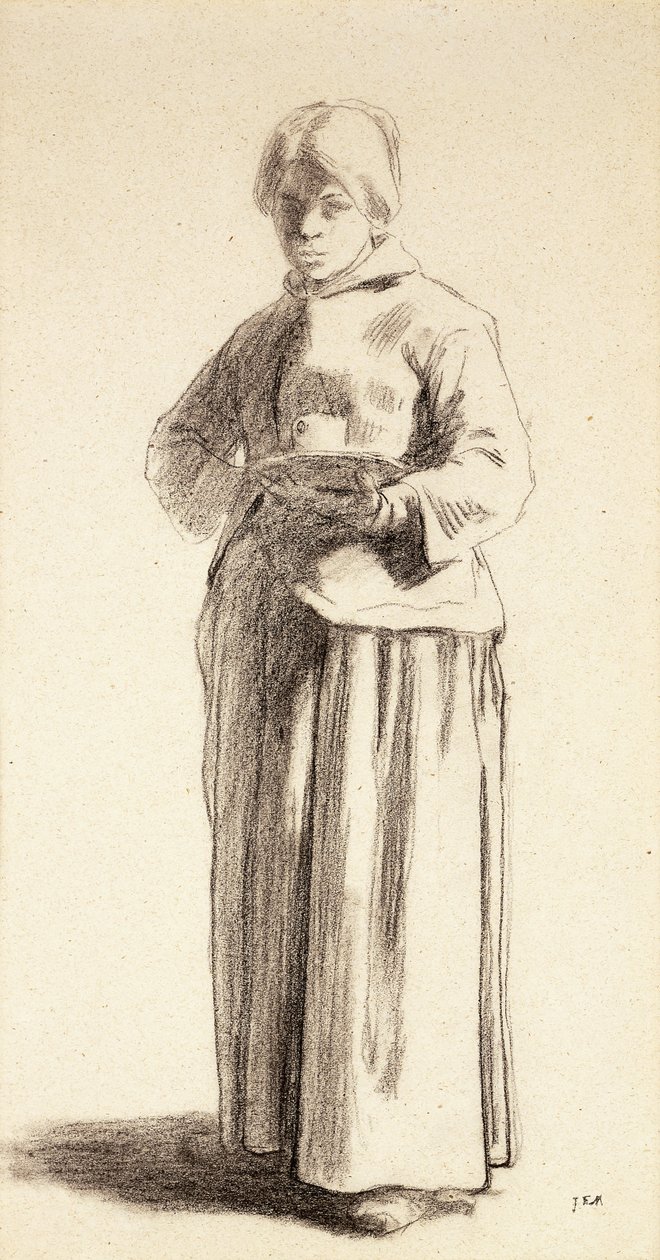 Une femme debout tenant une tasse, c.1852-56 - Jean Francois Millet