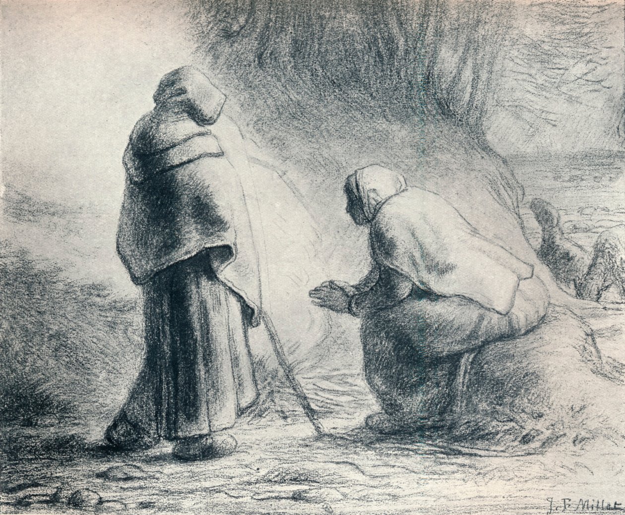 Bergers se Chauffant, XIXe siècle - Jean Francois Millet