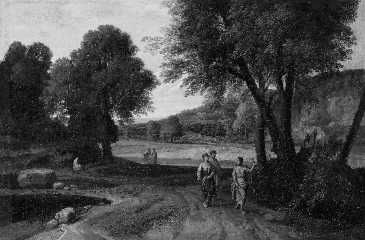 Paysage classique avec deux femmes et un homme sur un chemin - Jean Francois Millet