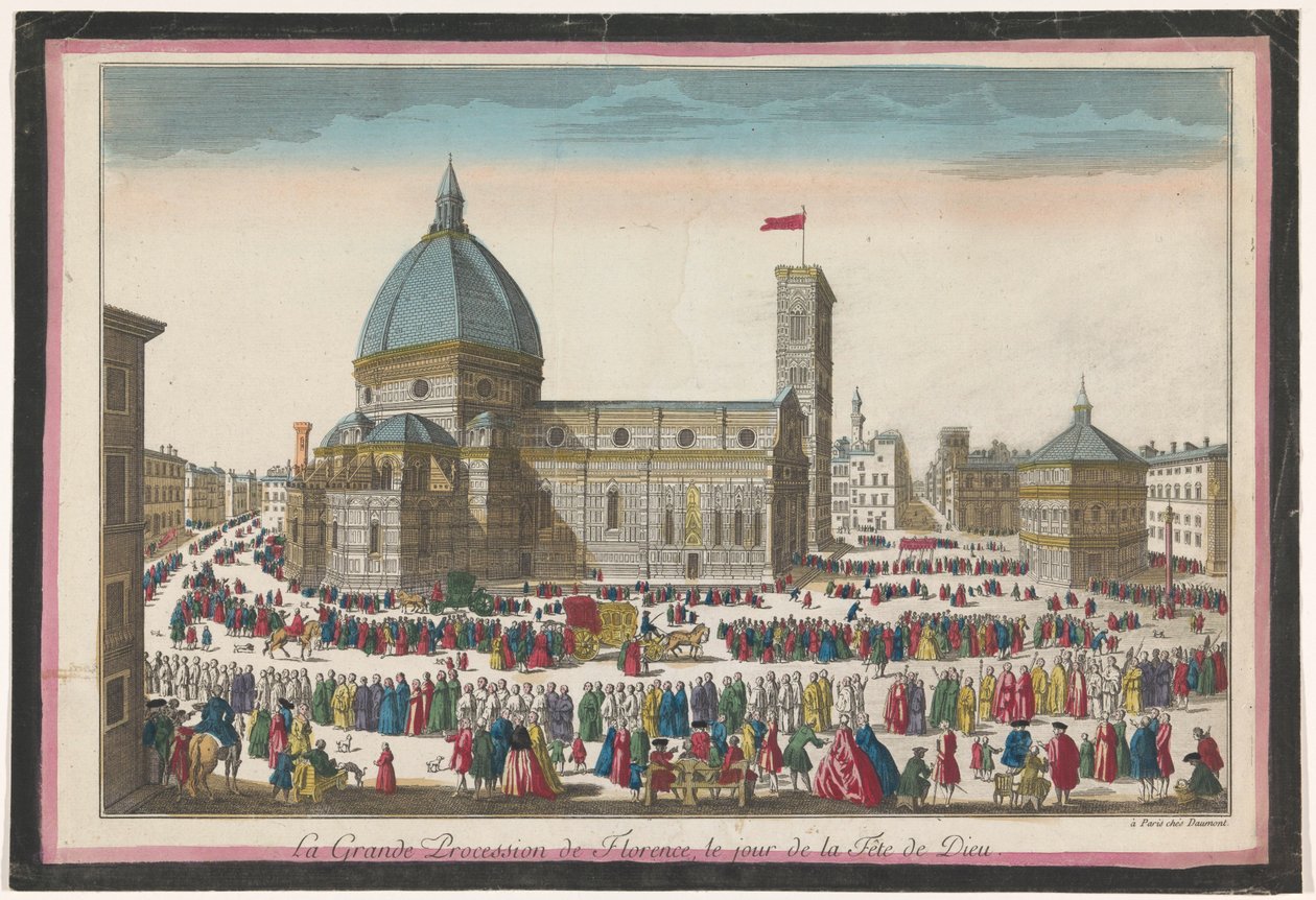 Vue de la cathédrale de Florence avec une procession le jour de la Fête-Dieu - Jean François Daumont