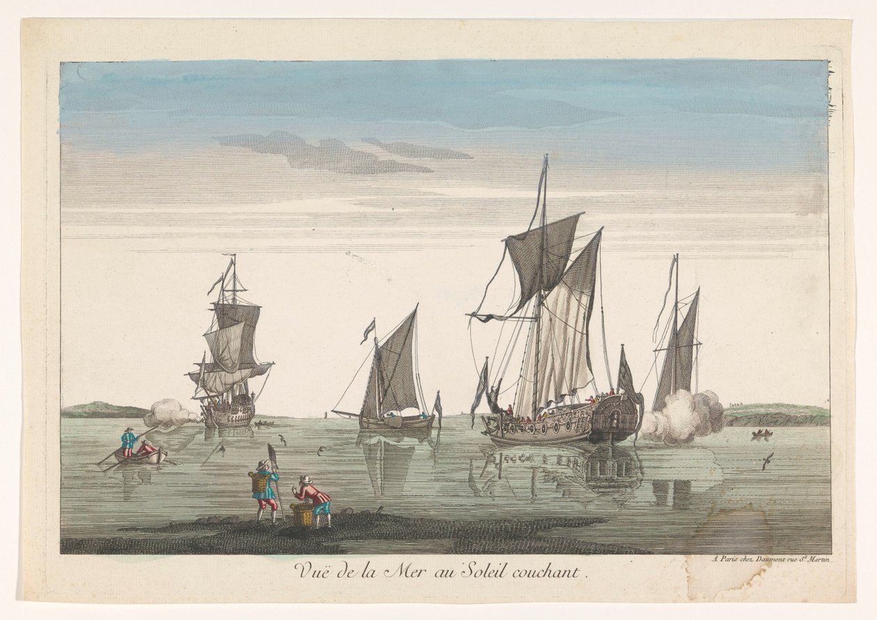 Paysage marin avec bateaux au coucher du soleil - Jean François Daumont