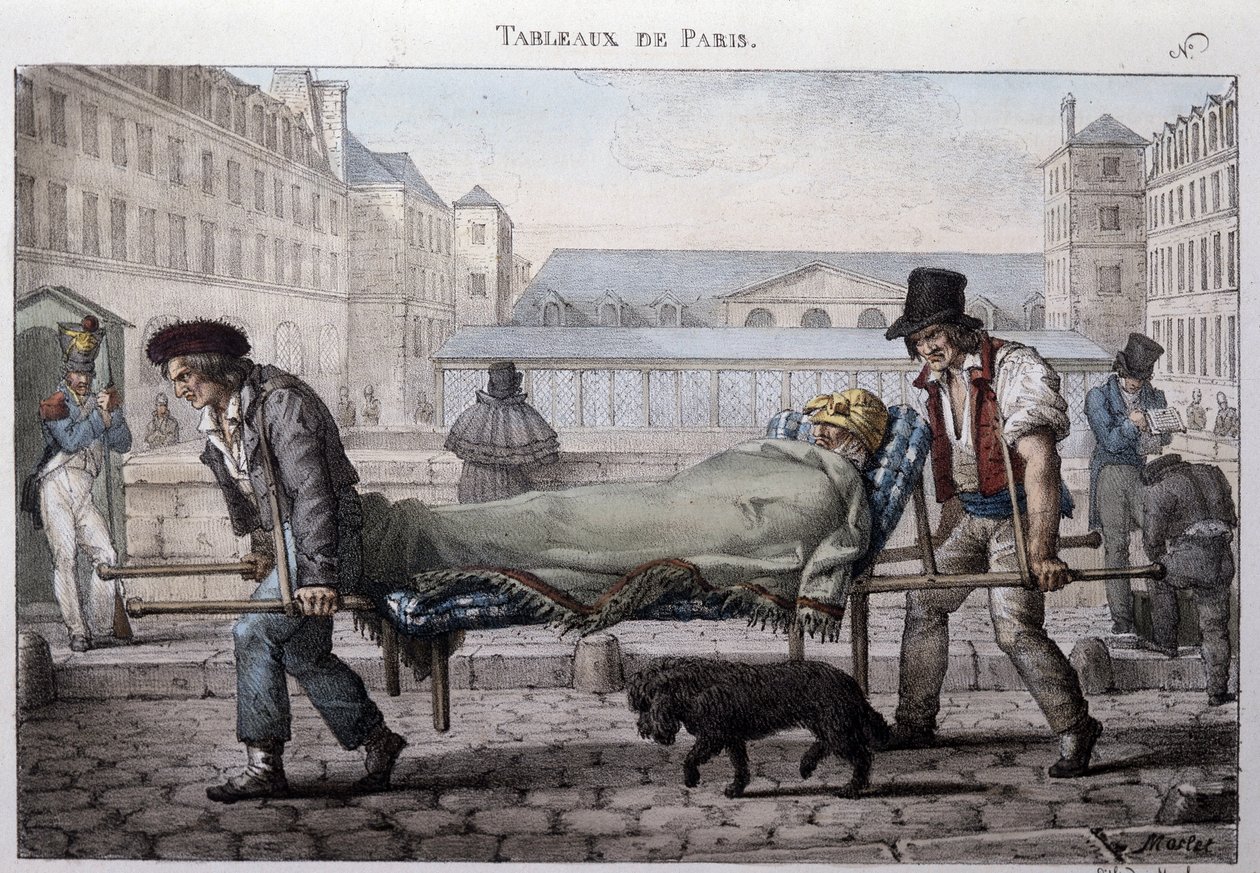 Ancien métier des rues de Paris : le pauvre malade conduit à l