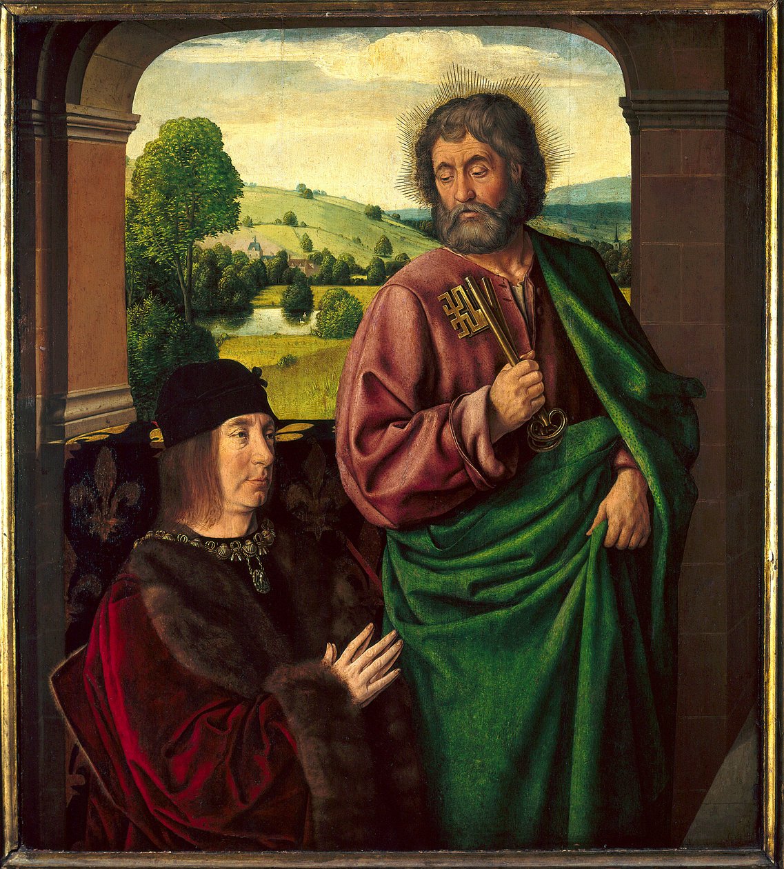Portrait de Pierre II de Beaujeu, duc de Bourbon (1439-1505) Présenté par Saint Pierre Peinture du Maître de Moulins ou Jean Hey (1450-1505) - Jean Hey