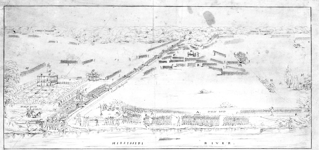 Vue de la bataille près de la plantation de Chalmette, 8 janvier 1815 - Jean Hyacinthe Laclotte