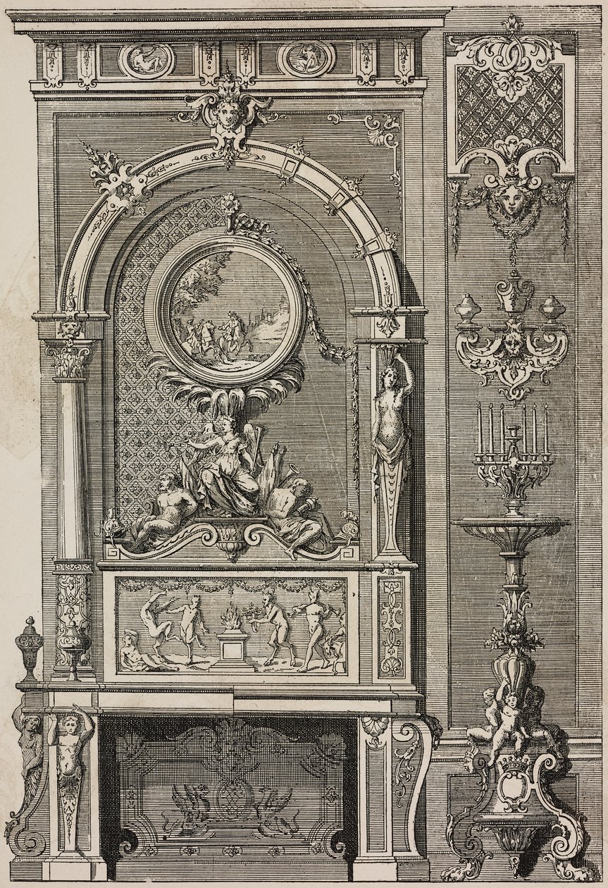 Cheminée, par Jean Berain (1640-1711), gravure de Scotin Aîné de L