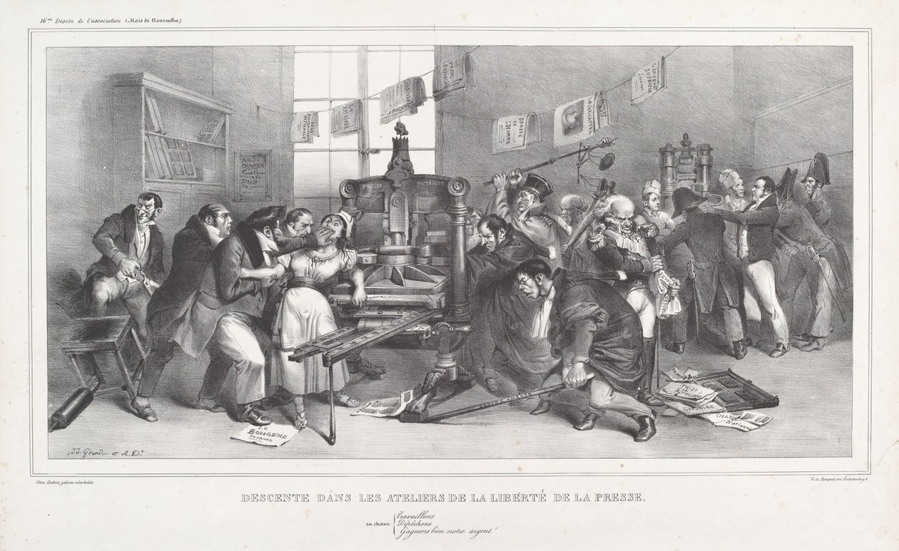 Descente dans les Ateliers de la Liberté de la presse - Jean Ignace Isidore Grandville, and Auguste Desperet
