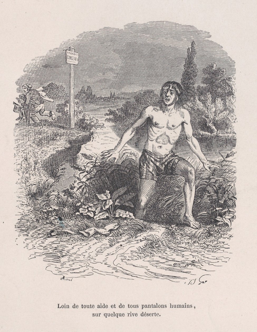 Loin de toute aide et sans pantalon, sur une rive déserte des Petites Misères de H... - Jean Ignace Isidore Gérard