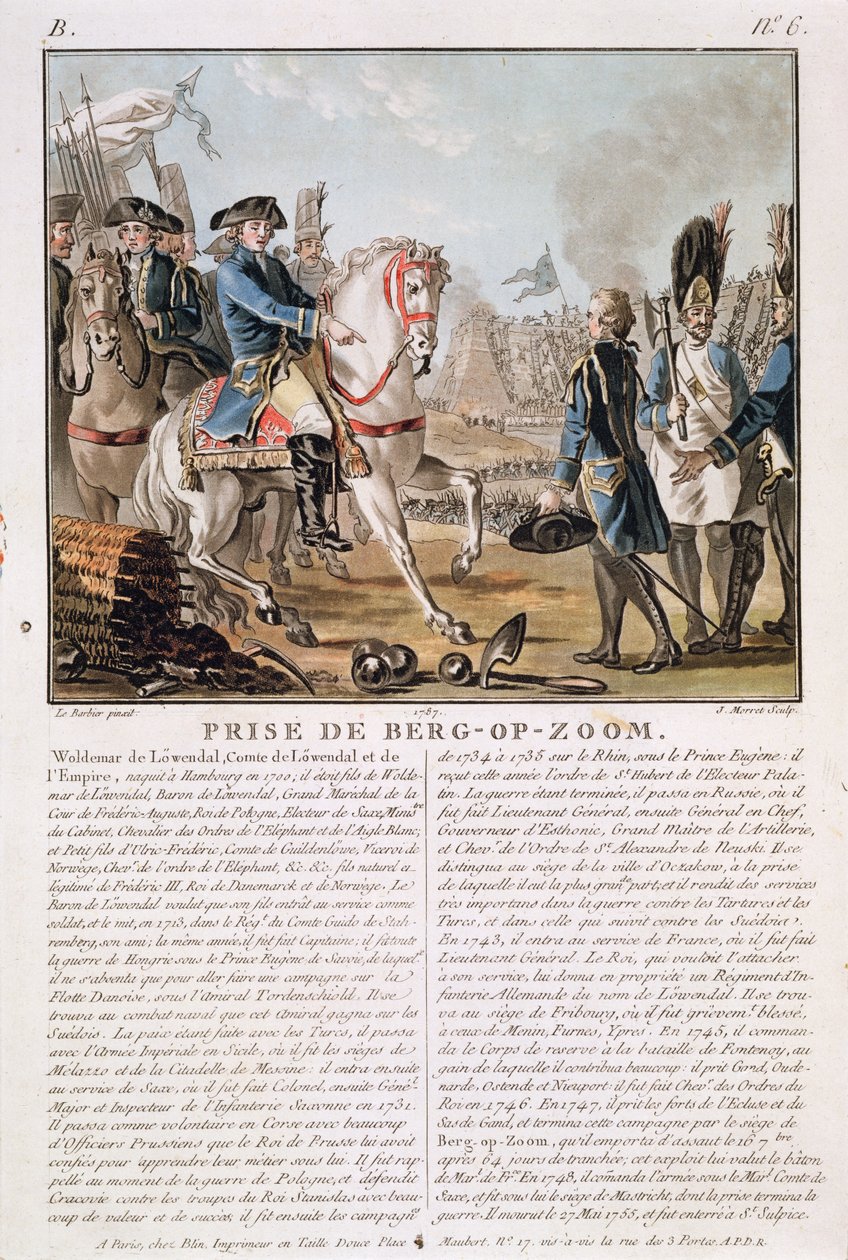 La Prise de Berg-op-Zoom, Pays-Bas, 1747, gravé par Jean Baptiste Morret, 1787 - Jean Jacques Francois Le Barbier
