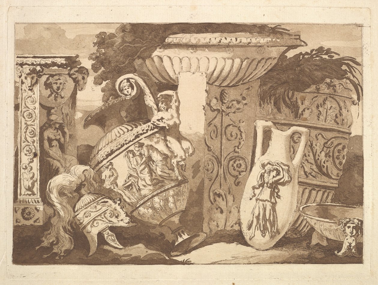 Composition avec des fragments antiques et un vase incliné, de Recueil de Compositions, 1782-84 - Jean Jacques Lagrenee