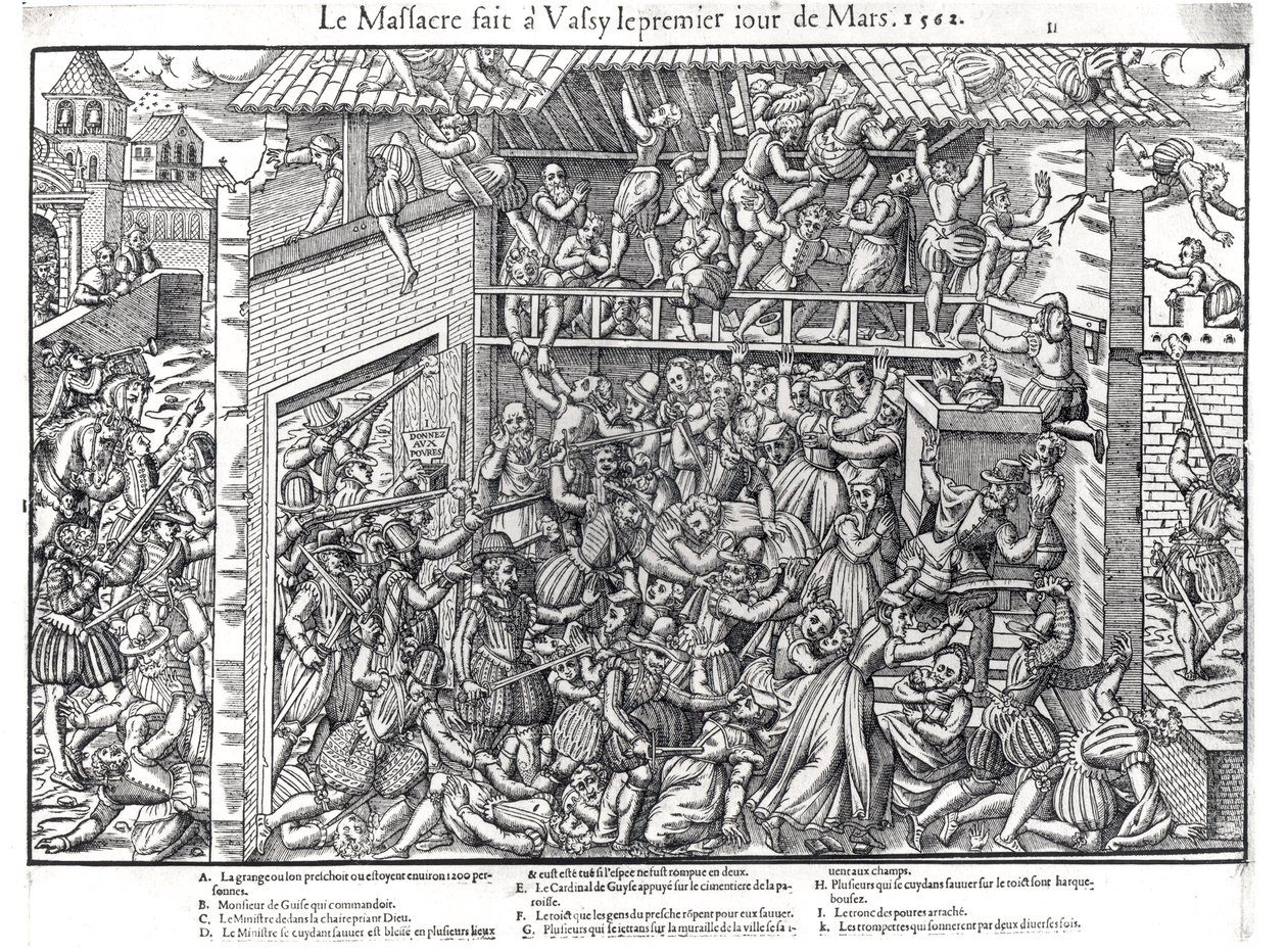 Le Massacre de la population protestante par les troupes du Duc de Guise à Wassy-sur-Blaise, 1er mars 1562, gravé par Jacques Tortorel (1568-92) - Jean Jacques Perrissin