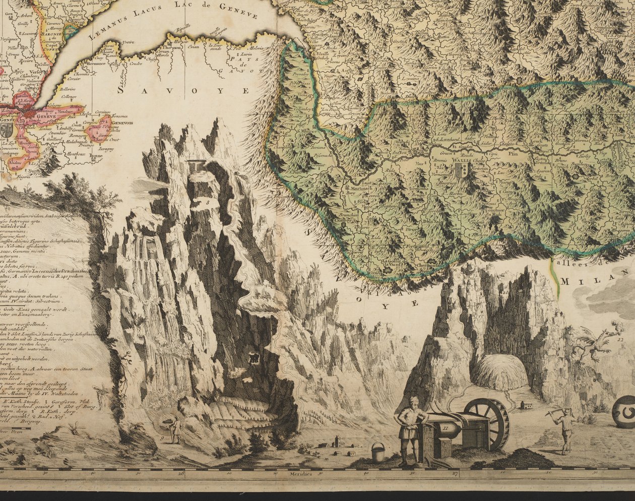 Nova Helvetiae tabula geographica illustrissimis et potentissimis cantonibus et rebuspublicis reformatae religionis Tigurinae, Bernensi, Glaronensi, Basiliensi, Scaphusianae, Abbatis Cellanae (détail) - Jean Jacques Scheuchzer
