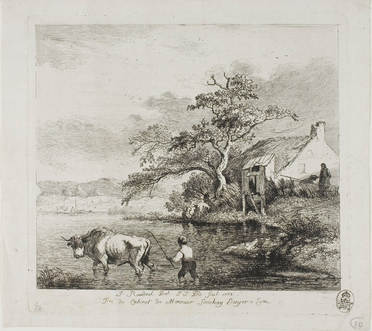 Un berger et un taureau traversant une rivière - Jean Jacques de Boissieu