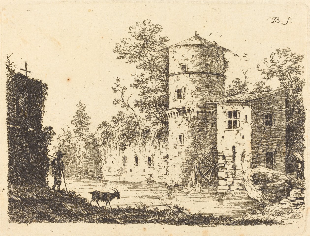 Ancienne tour avec un moulin à eau - Jean Jacques de Boissieu