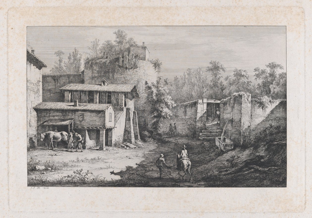 Paysage avec maréchal-ferrant, vue de Terrebasse, France - Jean Jacques de Boissieu