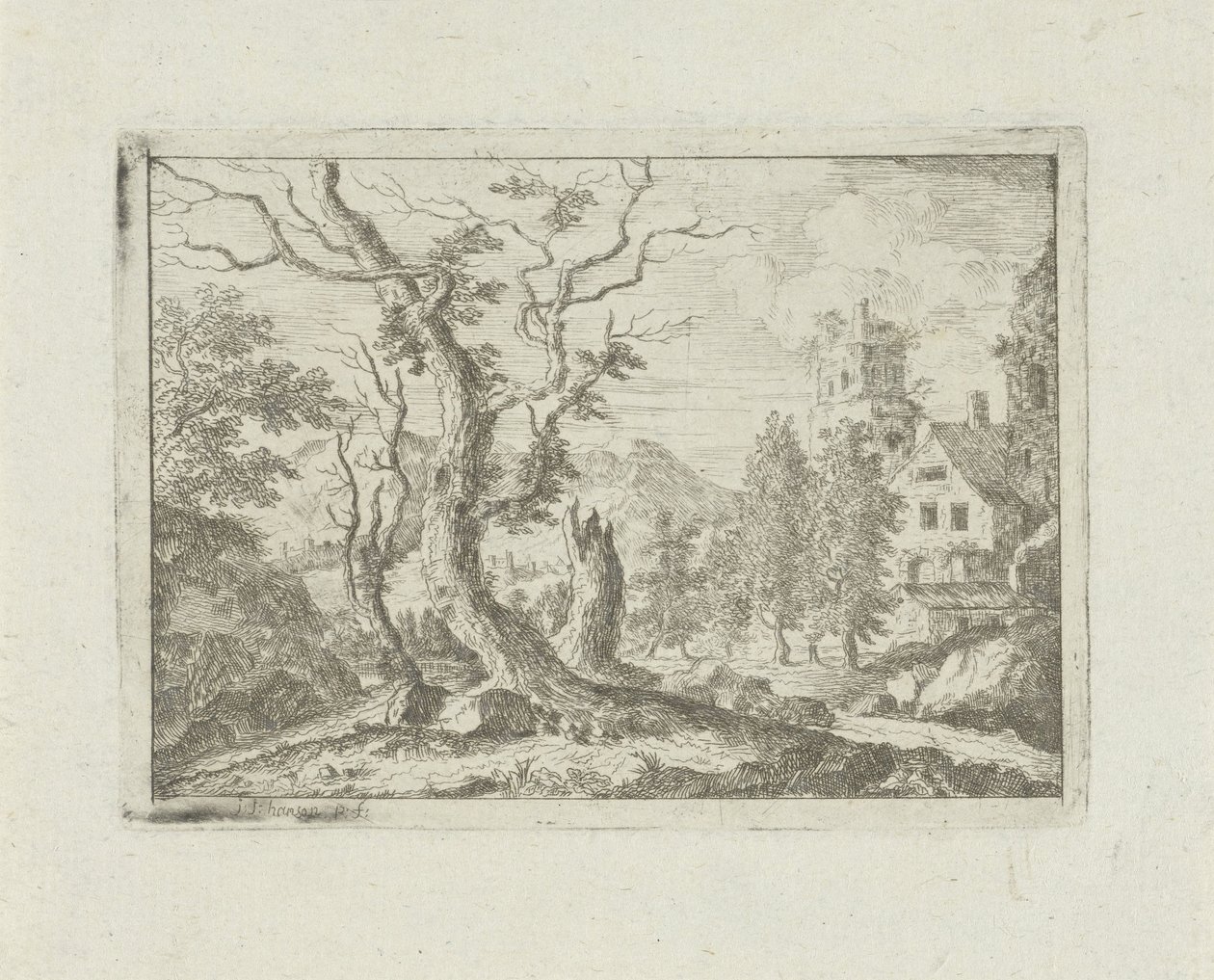 Trois arbres morts sur une colline - Jean Joseph Hanson