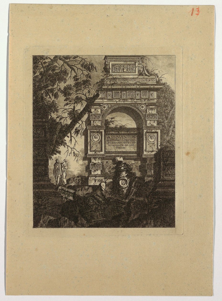Frontispice, vasi invention, de "Collection de divers sujets de vases, tombeaux, ruines et fontaines, utile aux artistes..." - Jean Laurent Legeay
