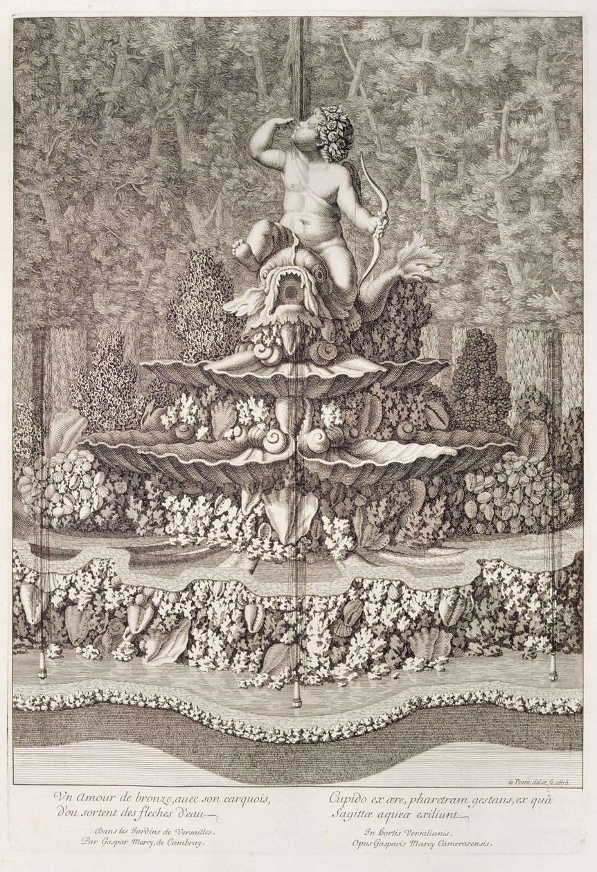 Fontaine avec cupidon par Gaspar Marcy à Versailles, 1676 - Jean Lepautre