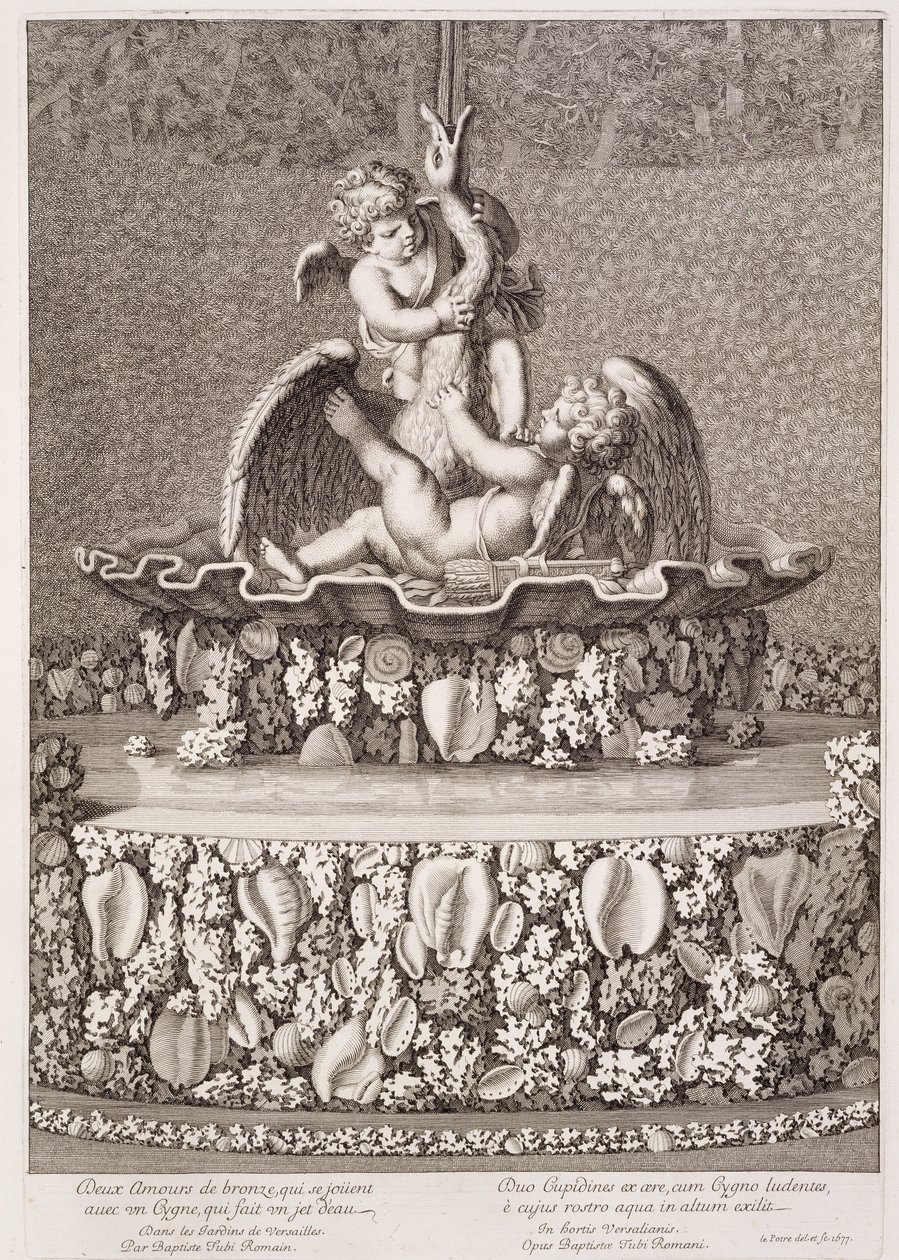 Fontaine avec deux cupidons et un cygne, conçue par Jean-Baptiste Tuby, à Versailles, 1677 - Jean Lepautre