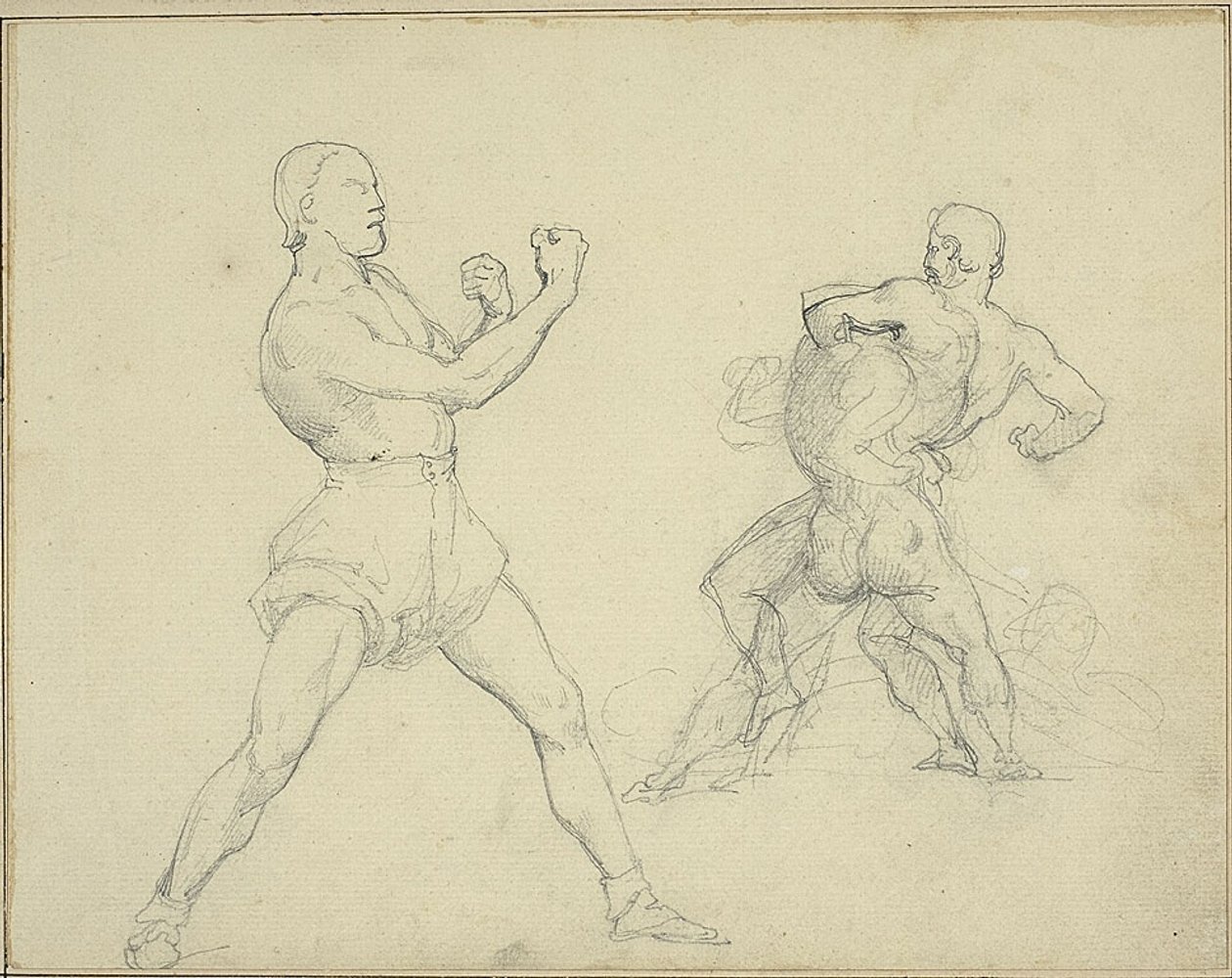 Boxeur face à la droite et deux hommes qui luttent - Jean Louis André Théodore Géricault